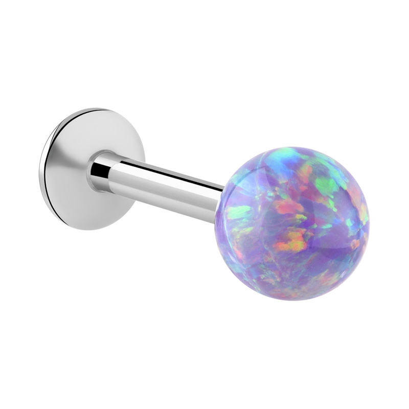Labret (acier chirurgical, argent, finition brillante) avec opale synthétique Acier chirurgical 316L / Opale synthétique Labrets