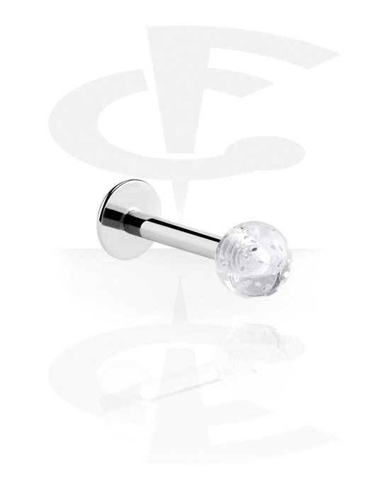 Labrets, Labret (surgical steel, silver, shiny finish) with Ball and glitter, Surgical Steel 316L, Acrylic