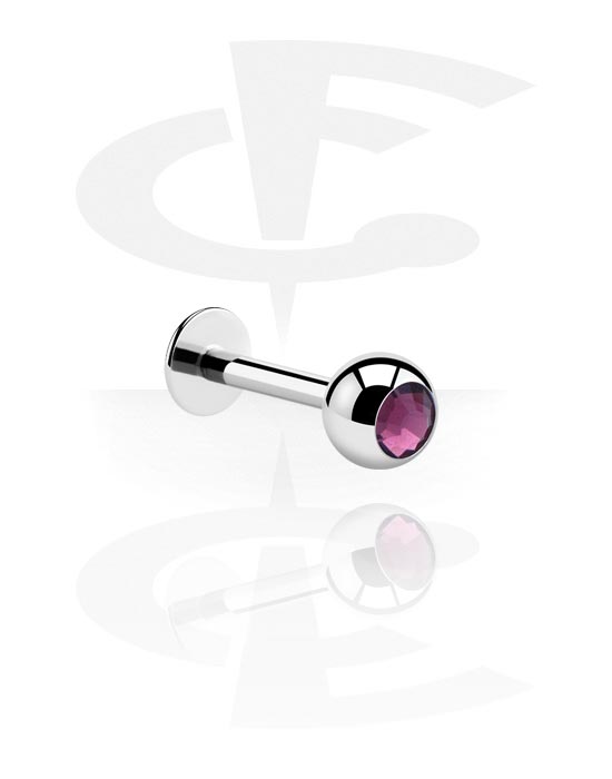 Labrets, Labret (surgical steel, silver, shiny finish) with Jewelled Ball, Surgical Steel 316L