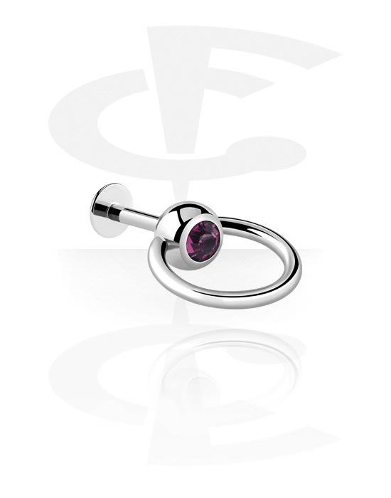 Labrets, Labret (surgical steel, silver, shiny finish) with attachment and crystal stone, Surgical Steel 316L