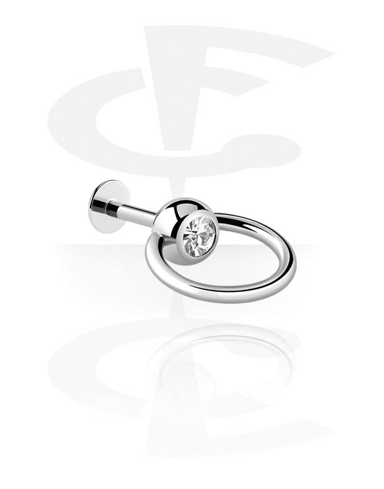 Labrets, Labret (surgical steel, silver, shiny finish) with attachment and crystal stone, Surgical Steel 316L
