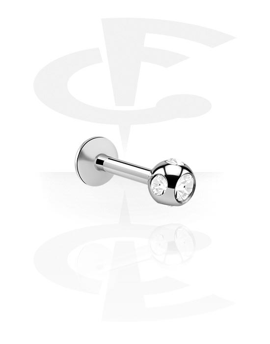 Labrets, Labret (surgical steel, silver, shiny finish) with Jewelled Ball, Surgical Steel 316L