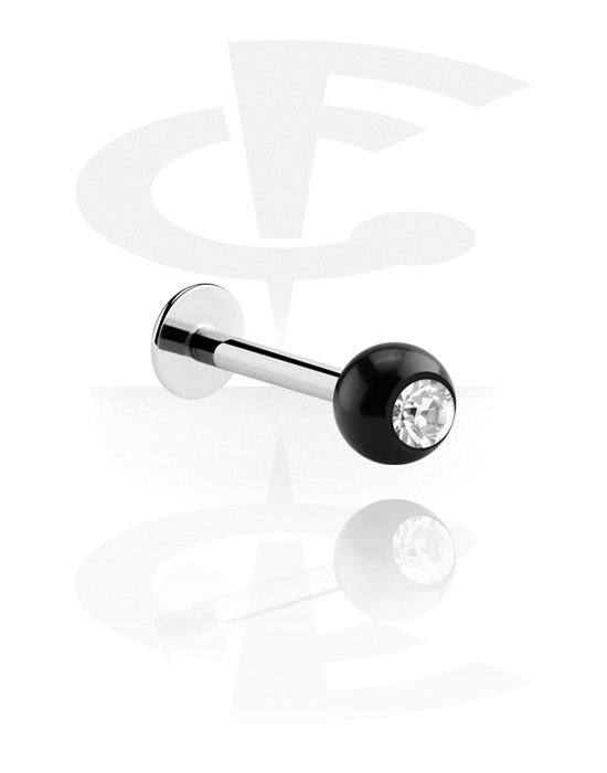 Labrets, Labret (surgical steel, silver, shiny finish) with Ball and crystal stone, Surgical Steel 316L, Acrylic