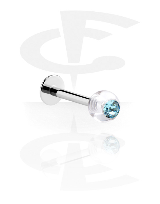 Labrets, labret (aço cirúrgico, prata, acabamento brilhante) com bola e pedra de cristal, Aço cirúrgico 316L, Acrílico