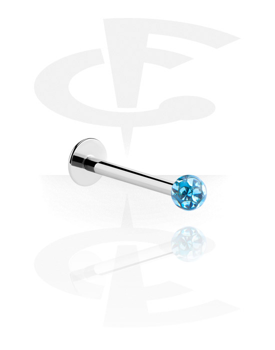 Labrets, Labret (surgical steel, silver, shiny finish) with Ball and crystal stones, Surgical Steel 316L