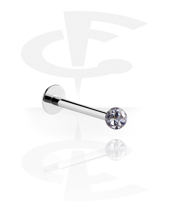 Labrets, labret (aço cirúrgico, prata, acabamento brilhante) com bola e pedras de cristal, Aço cirúrgico 316L