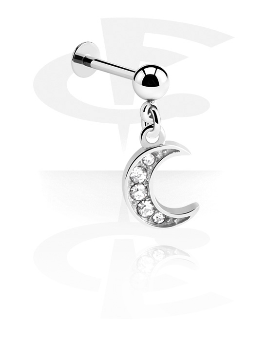 Labrets, Labret (surgical steel, silver, shiny finish) with half moon charm, Surgical Steel 316L