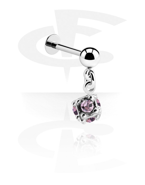 Labrets, Labret (surgical steel, silver, shiny finish) with Ball and charm, Surgical Steel 316L