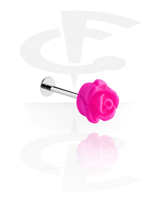 Labrets, Labret (surgical steel, silver, shiny finish) met roossaccessoire, Chirurgisch staal 316L, Acryl