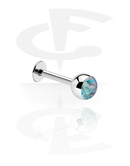 Labrets, Labret (surgical steel, silver, shiny finish) with imitation mother of pearl design, Surgical Steel 316L