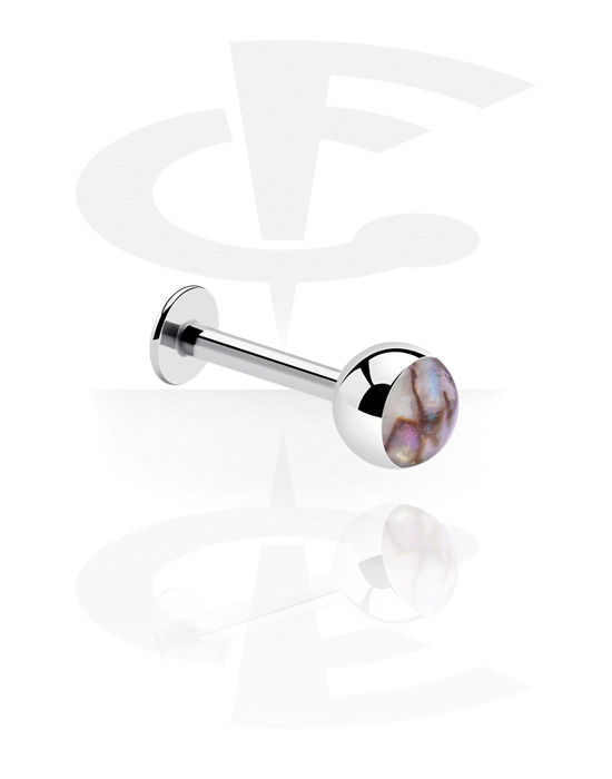 Labrets, Labret (surgical steel, silver, shiny finish) with imitation mother of pearl design, Surgical Steel 316L