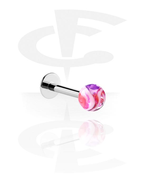 Labrets, Labret (surgical steel, silver, shiny finish) met Balletje, Chirurgisch staal 316L, Acryl