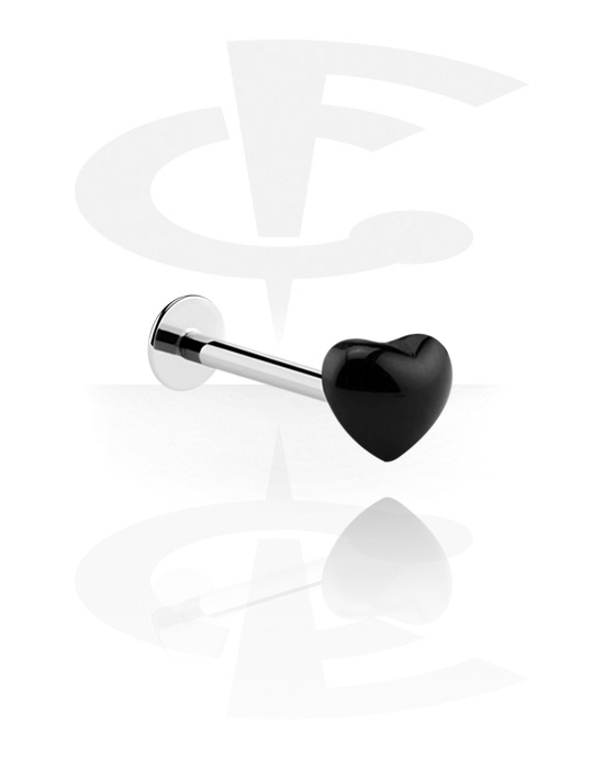 Labrets, Labret (surgical steel, silver, shiny finish) with heart attachment, Surgical Steel 316L, Acrylic