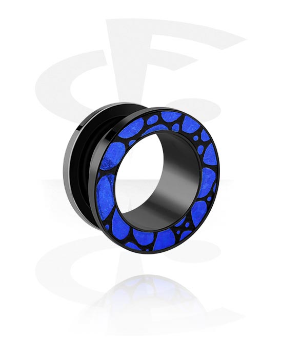 Tunnels & Plugs, Screw-on tunnel (surgical steel, black, shiny finish) with colored inlay, Surgical Steel 316L