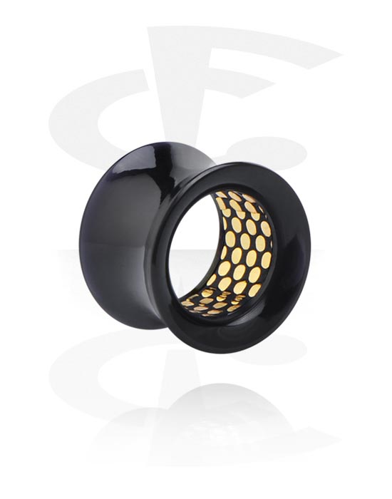Tunnels & Plugs, Double flared tunnel (acrylic, black) with gold inlay, Acrylic