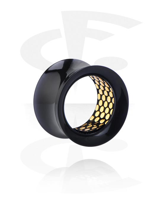 Tunnels & Plugs, Double flared tunnel (acrylic, black) with gold inlay, Acrylic