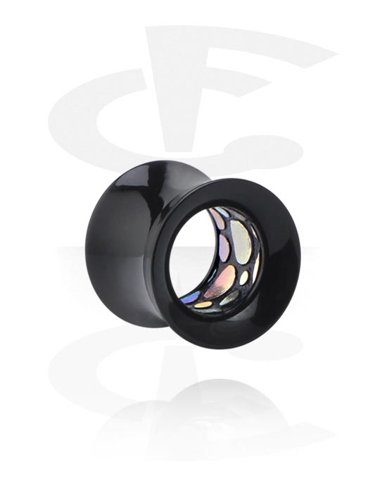 Tunneler & plugger, Dobbeltformet plugg (akryl, svart) med fargerikt innlegg, Akryl