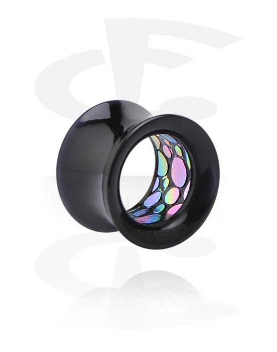 Tunnels & Plugs, Double flared tunnel (acrylic, black) with colorful inlay, Acrylic