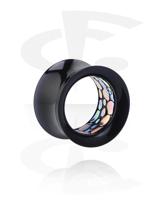 Tunneler & plugger, Dobbeltformet plugg (akryl, svart) med fargerikt innlegg, Akryl