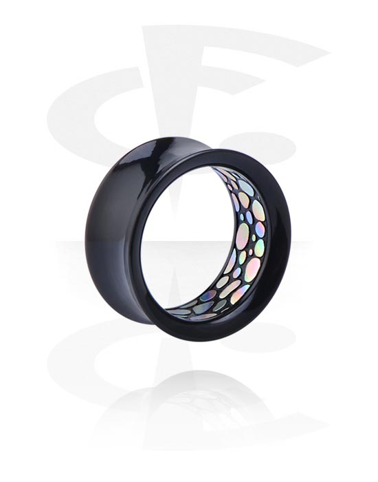 Tunnels & Plugs, Double flared tunnel (acrylic, black) with colorful inlay, Acrylic