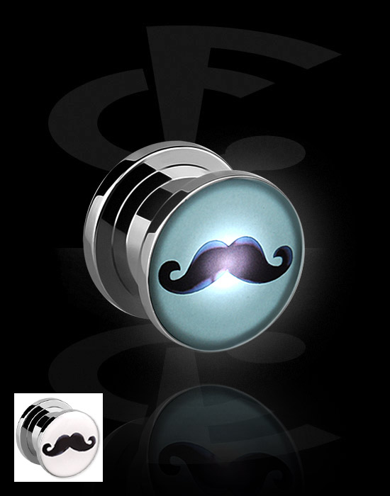 Tunnels & Plugs, Screw-on tunnel (surgical steel, silver, shiny finish) with mustache motif, Surgical Steel 316L