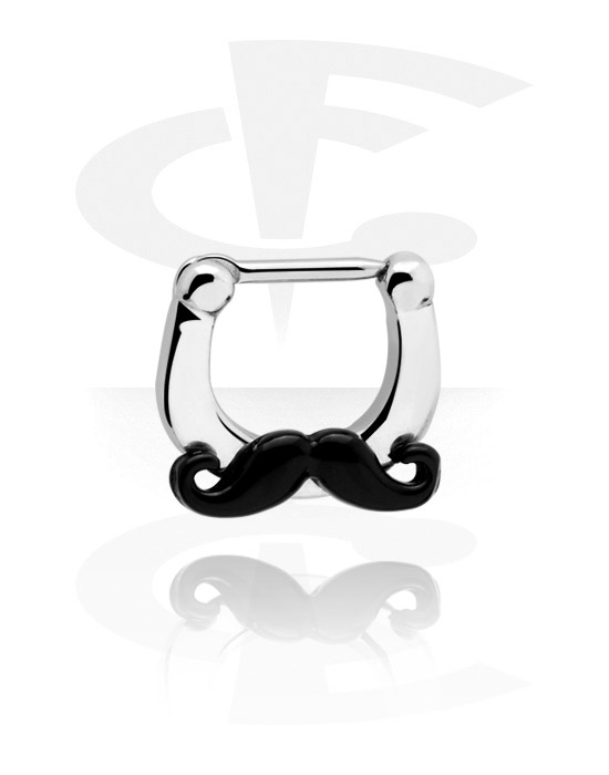 Nose Jewellery & Septums, Septum clicker (surgical steel, silver, shiny finish) with mustache attachment, Surgical Steel 316L, Plated Copper