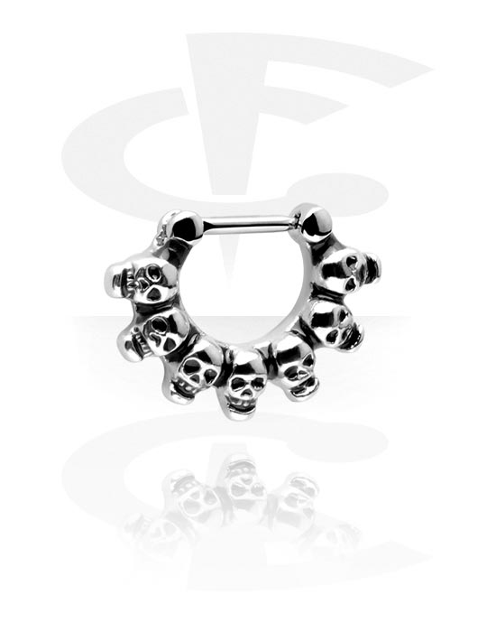 Nose Jewelry & Septums, Septum clicker (surgical steel, silver, shiny finish) with skulls, Surgical Steel 316L