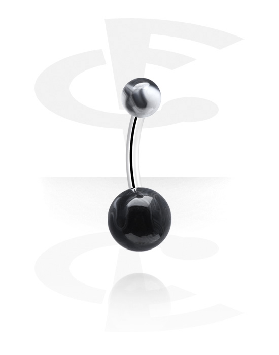 Curved Barbells, Belly button ring (surgical steel, silver, shiny finish) with acrylic balls, Surgical Steel 316L