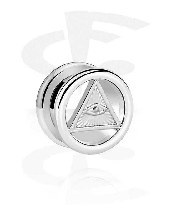 Tunnels & Plugs, Screw-on tunnel (surgical steel, silver, shiny finish) with "Eye of Providence" design, Surgical Steel 316L