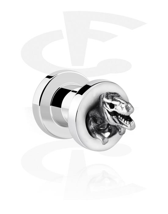 Tunnels & Plugs, Screw-on tunnel (surgical steel, silver, shiny finish) with T-Rex design, Surgical Steel 316L