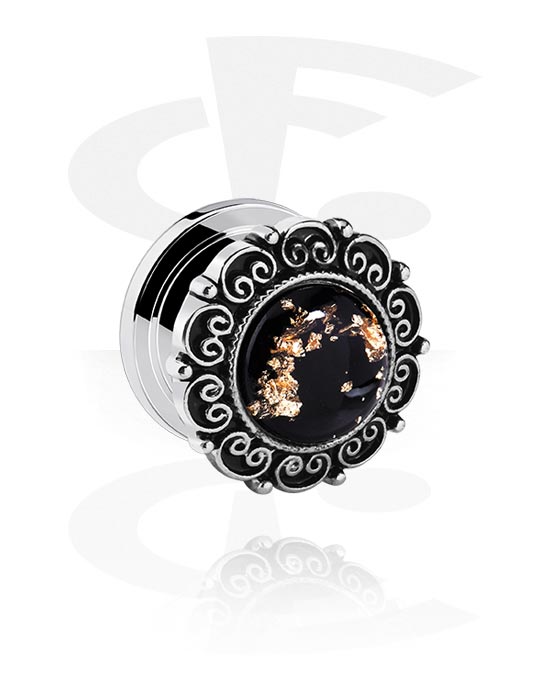 Tunnels & Plugs, Screw-on tunnel (steel, silver, shiny finish) with vintage design, Surgical Steel 316L, Alloy Steel
