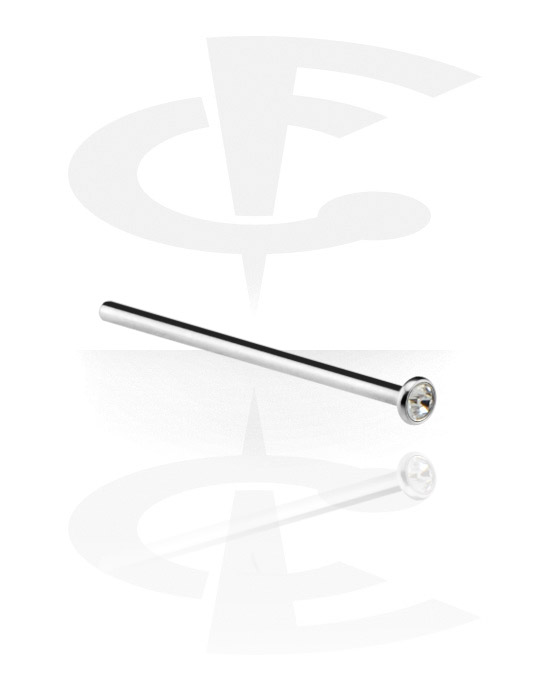 Nose Jewelry & Septums, Straight nose stud (surgical steel, silver, shiny finish) with crystal stone, Surgical Steel 316L
