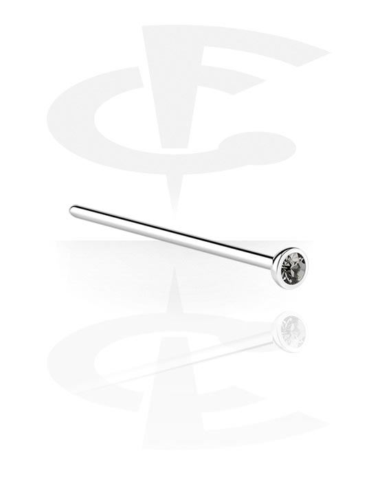 Straight nose stud (surgical steel, silver, shiny finish) with crystal