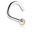 Nosovky a krúžky do nosa, Zahnutá nosovka (chirurgická oceľ, strieborná, lesklý povrch) s Kryštálový kameň, Chirurgická oceľ 316L