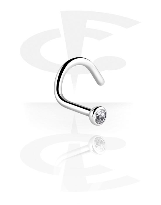 Nose Jewelry & Septums, Curved nose stud (surgical steel, silver, shiny finish) with crystal stone