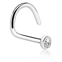 Piercings nez & Septums, Piercing nez incurvé (acier chirurgical, argent, finition brillante) avec pierre en crystal, Acier chirurgical 316L