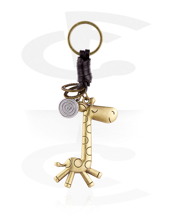 Porte-clés, Porte-clés avec girafe, Acier allié, Cuir
