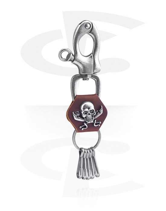 Schlüsselanhänger, Schlüsselanhänger mit Piratendesign, Legierter Stahl, Leder