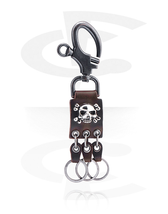 Schlüsselanhänger, Schlüsselanhänger mit Piratendesign, Legierter Stahl, Leder