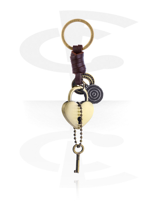 Schlüsselanhänger, Schlüsselanhänger mit Herz-Anhänger, Legierter Stahl, Leder