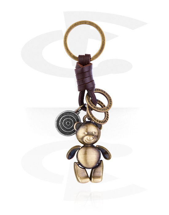 Schlüsselanhänger, Schlüsselanhänger mit Teddybär, Legierter Stahl, Leder
