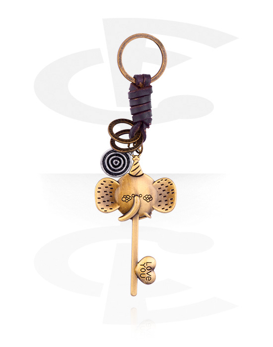 Schlüsselanhänger, Schlüsselanhänger mit Elefant, Legierter Stahl, Leder