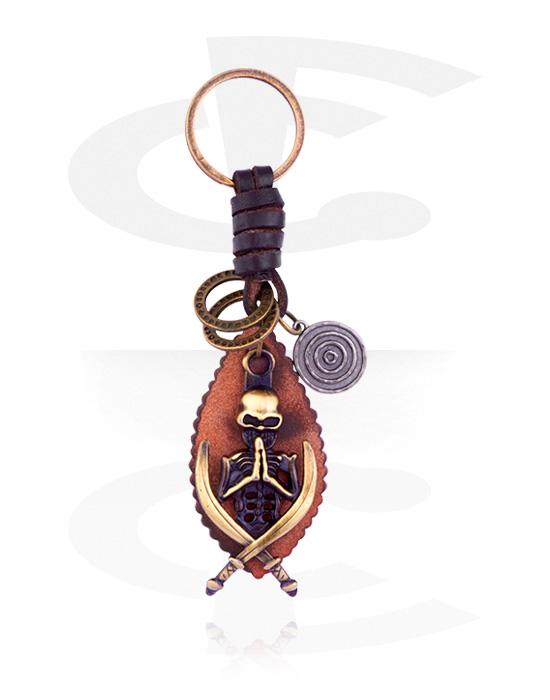 Porte-clés, Porte-clés avec motif pirate, Acier allié, Cuir