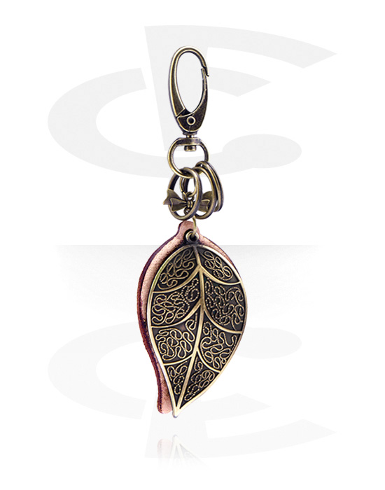 Keychains, Keychain with leaf design, Alloy Steel, Leather