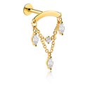 Labreti, Labret (surgical steel, gold, shiny finish) s/z Kristalni kamni in veriga, Pozlačeno kirurško jeklo 316L, Pozlačena medenina