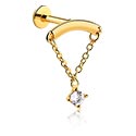 Labreti, Labret (surgical steel, gold, shiny finish) s/z Kristalni kamni in veriga, Pozlačeno kirurško jeklo 316L, Pozlačena medenina