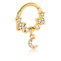 Pírsingové krúžky, Pírsingový clicker (chirurgická oceľ, zlatá, lesklý povrch) s Prívesok polmesiac a kryštálové kamene, Pozlátená chirurgická oceľ 316L ,  Pozlátená mosadz