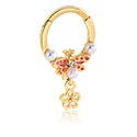 Pírsingové krúžky, Pírsingový clicker (chirurgická oceľ, zlatá, lesklý povrch) s Motív včela a kryštálové kamene, Pozlátená chirurgická oceľ 316L ,  Pozlátená mosadz