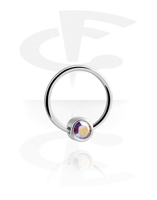 Piercingringar, Ball closure ring (surgical steel, silver, shiny finish) med kristallsten, Kirurgiskt stål 316L