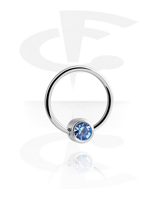 Anéis piercing, Ball closure ring (aço cirúrgico, prata, acabamento brilhante) com pedra de cristal, Aço cirúrgico 316L